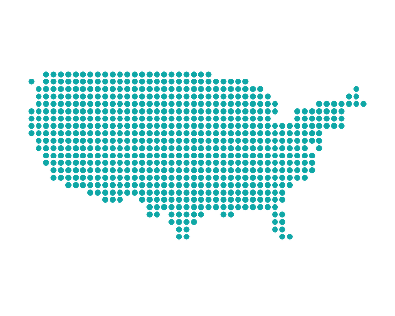 Silueta de Estados Unidos hecha con puntos turquesa