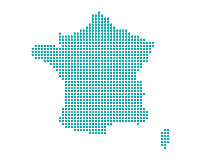 Silueta de Francia hecha con puntos turquesa