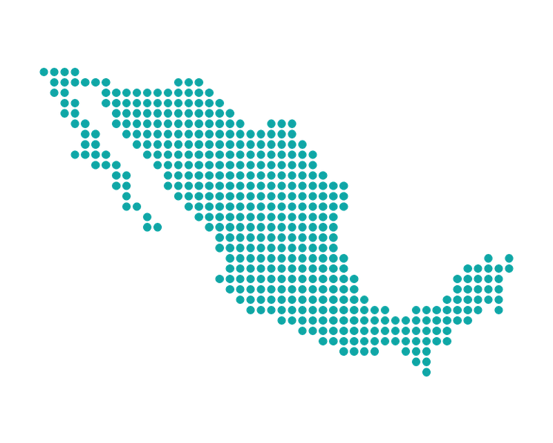 Silueta de México hecha con puntos turquesa