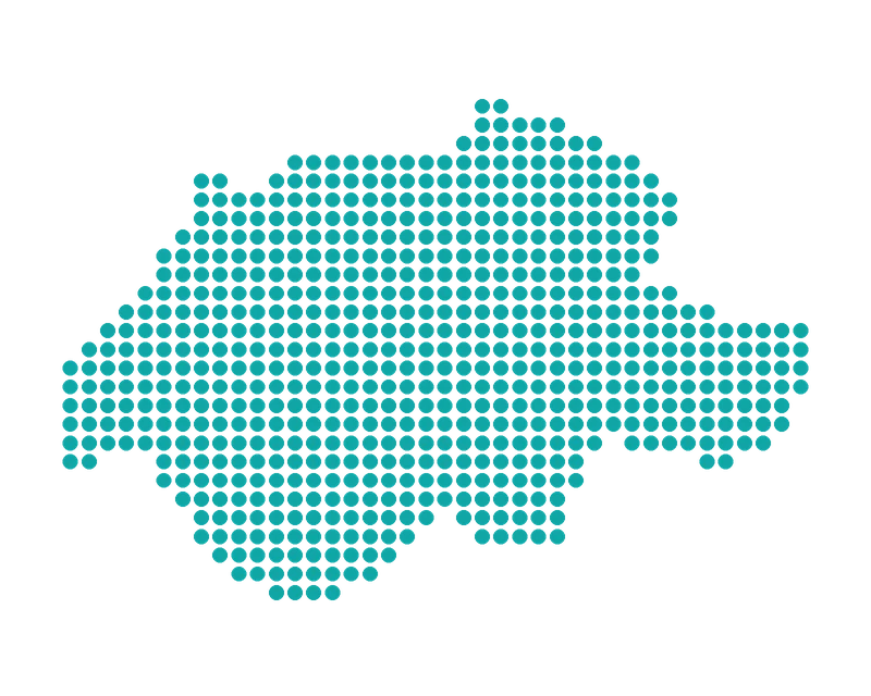 Silueta de Suiza hecha con puntos turquesa